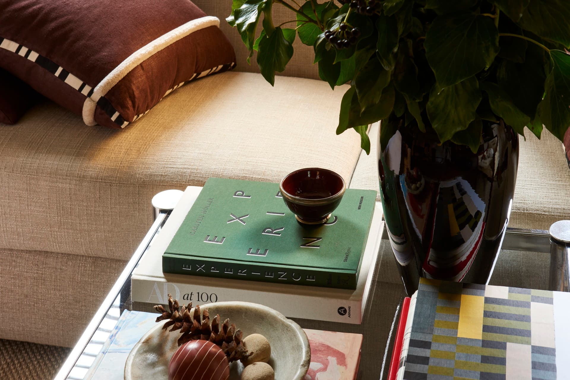 Architectural Digest article detail image of Peter Sandel's studio apartment coffee table