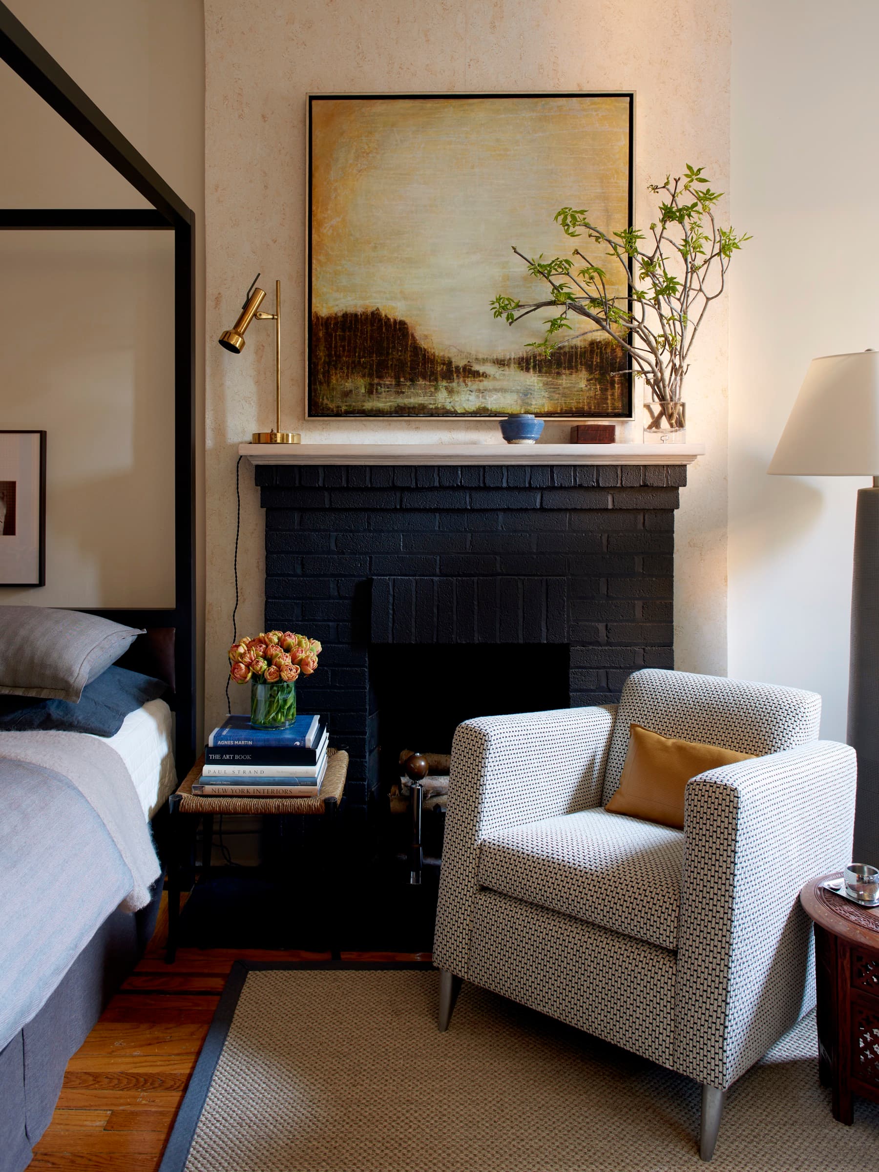 Objects, books, and art create the apartment's point of view.